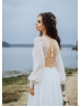 Ivory Eyelash Lace Chiffon Tie Back Bohemian Wedding Dress